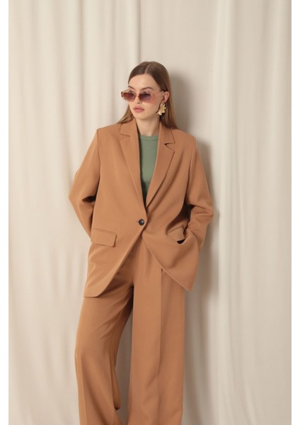 Atlas Kumaş Oversize Kadın Taba Ceket