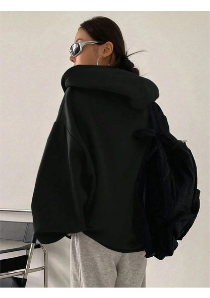 Hello Kitty Kuromi Baskılı Kapüşonlu Kanguru Cepli Oversize Mevsimlik Fermuarlı Sweatshirt /hırka modelleri