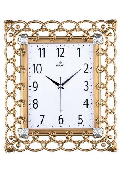 Duvar Saati Altın Sarısı Çerçeve Çap:32.3cmx 37.5cm Pvc Kadran Sessiz Akar Makine Mineral Cam Akrilik Boyalı 2 Renk Abs Kasa Kadran Baskı Alanı: 105X170MM Kadran Ölçüsü: 190X241MM