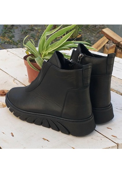 Kuum London K1132005 Kadın Deri Fermuar Garnili Comfort Günlük Bot