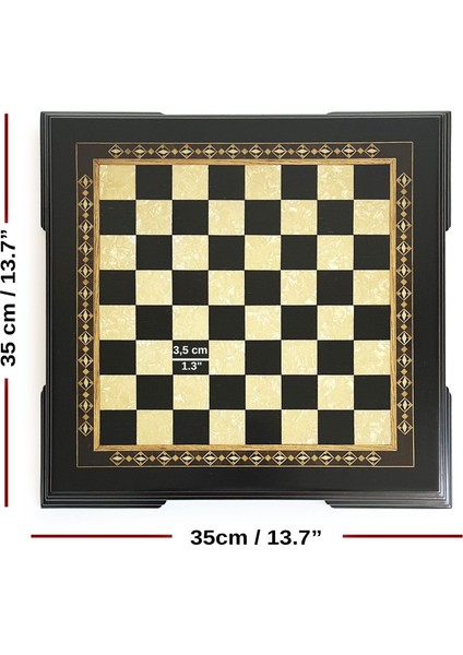 Flat Ayaklı Ahşap Satranç Tablası Küçük Siyah 35X35CM