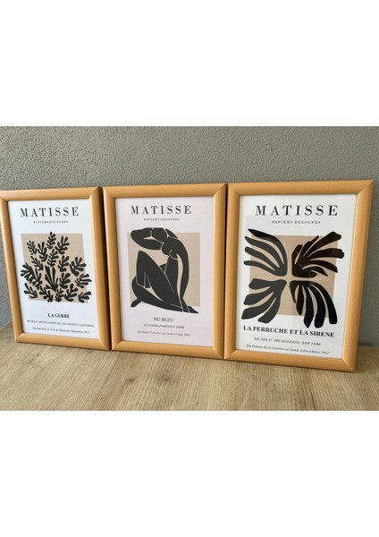 Henri Matisse Modern Artwork Modern Floral Woman Body Line 3'lü Çerçeveli Camlı Tablo 23.5 x 33,5 fiyatları