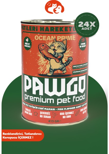 Ocean Prime | Balıklı |400g X 24 | Parça Etli | Kedi Yaş Mama