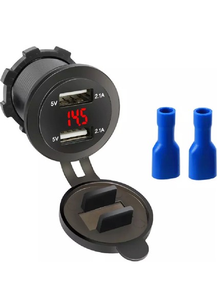 Voltmetreli USB Portu 4.2A 12V 24V Kırmızı LED Işıklı