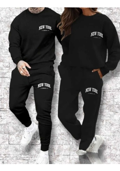 Sevgili Kombini 2'li Takım (4 Prç) Baskılı Alt Üst Bisilet Yaka Oversize Eşofman Boyfirend