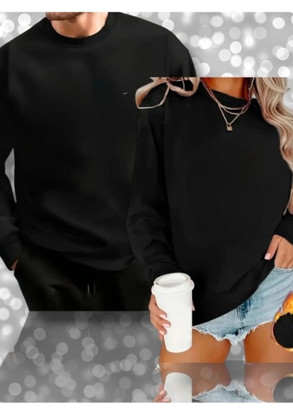 Sevgili Kombini 2'li Takım Baskısız Bisiklet Yaka Oversize Sweatshirt