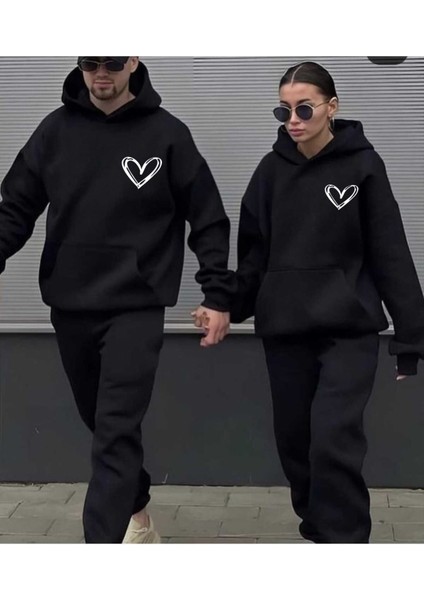 Sevgili Kombini 2'li Takım (4 Prç) Baskılı Alt Üst Kapşonlu Oversize Eşofman Boyfirend
