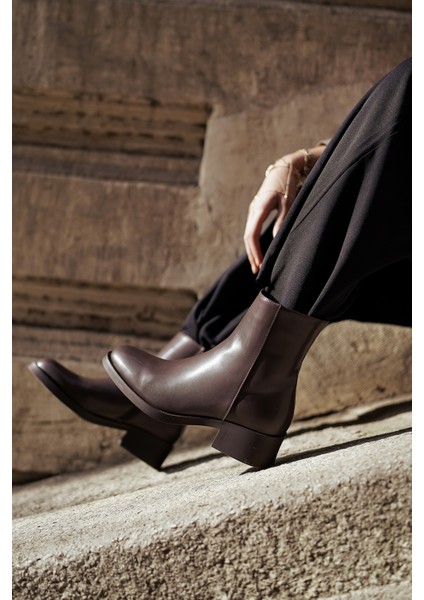 Kadın Fermuarlı Topuklu Günlük Bot Huna Kahve