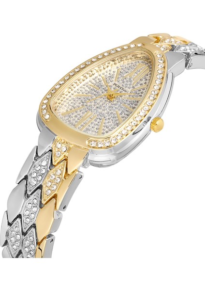 Yılan Desen Lüx Taşlı Kadın Kol Saati Gümüş Gold Renk PL-1520B3X
