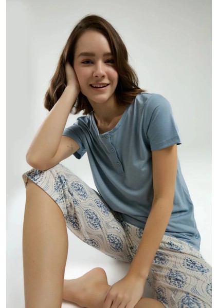 Kısa Kol Kapri Kadın Pijama Takım 3258