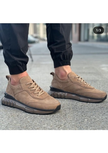 1029 Bej Nubuk Hakiki Deri Erkek Sneakers