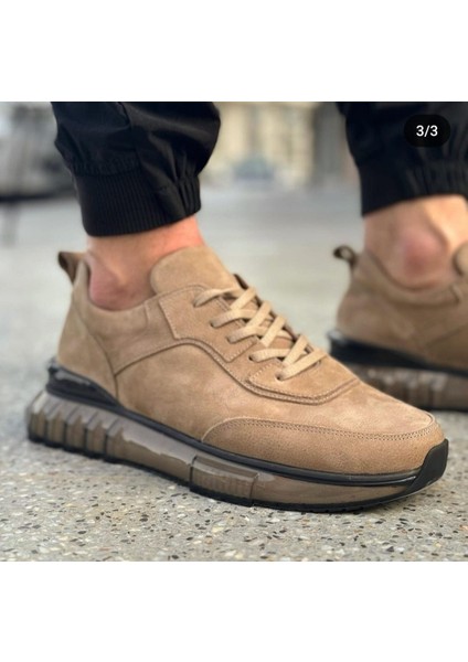 1029 Bej Nubuk Hakiki Deri Erkek Sneakers