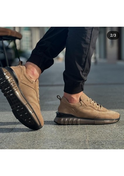 1029 Bej Nubuk Hakiki Deri Erkek Sneakers modelleri