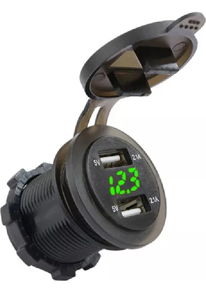 Voltmetreli USB Portu 4.2A 12V 24V Yeşil LED Işıklı