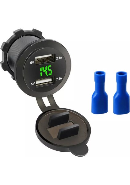 Voltmetreli USB Portu 4.2A 12V 24V Yeşil LED Işıklı
