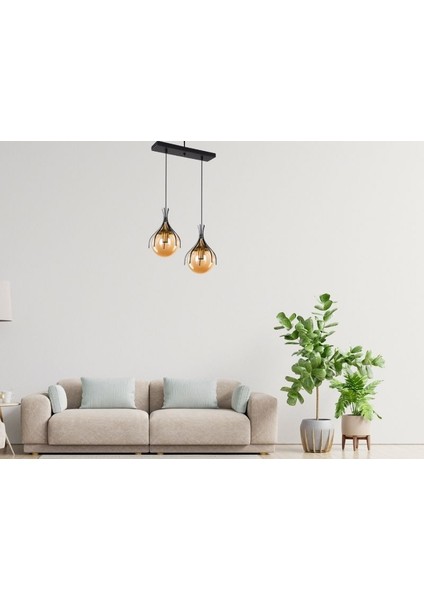 Yıldız Home Örümcek 2.li Siyah-Eskitme Bal Camlı Sıralı Avize