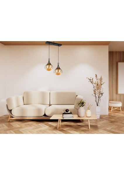 Yıldız Home Örümcek 2.li Siyah-Eskitme Bal Camlı Sıralı Avize