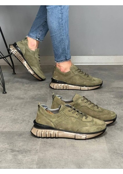 1029 Haki Nubuk Hakiki Deri Erkek Sneakers