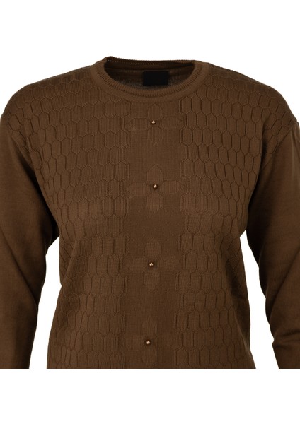 Kadın Kışlık Pamuklu Triko Dokuma Anne Kazak Boncuklu Bahçem Motifli Armut Yakalı Rahat fiyatları