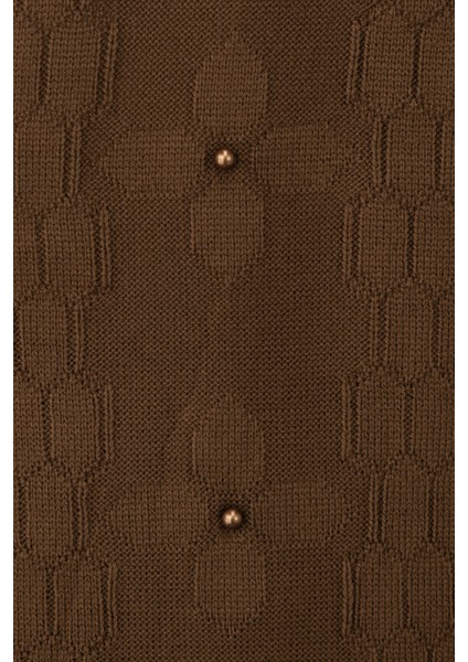 Kadın Kışlık Pamuklu Triko Dokuma Anne Kazak Boncuklu Bahçem Motifli Armut Yakalı Rahat indirimleri