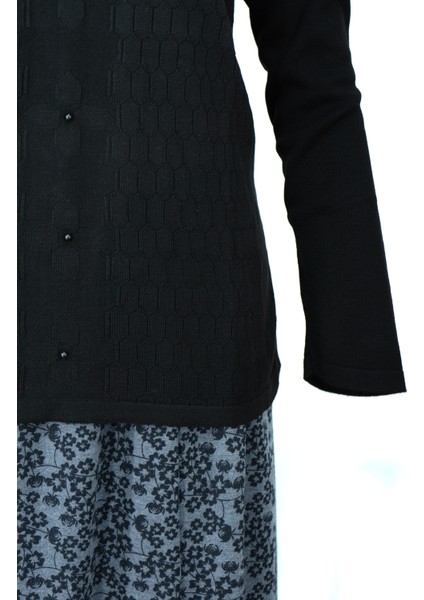 Kadın Kışlık Pamuklu Triko Dokuma Anne Kazak Boncuklu Bahçem Motifli Armut Yakalı Rahat fırsatları