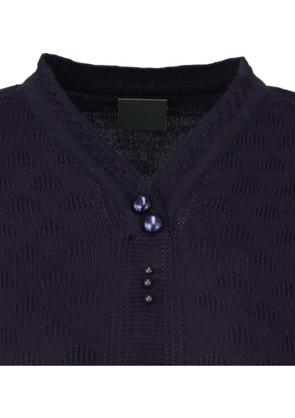 Kadın Kışlık Pamuklu Triko Dokuma Anne Kazak Boncuklu Piramit Motifli Armut Yakalı Rahat modelleri