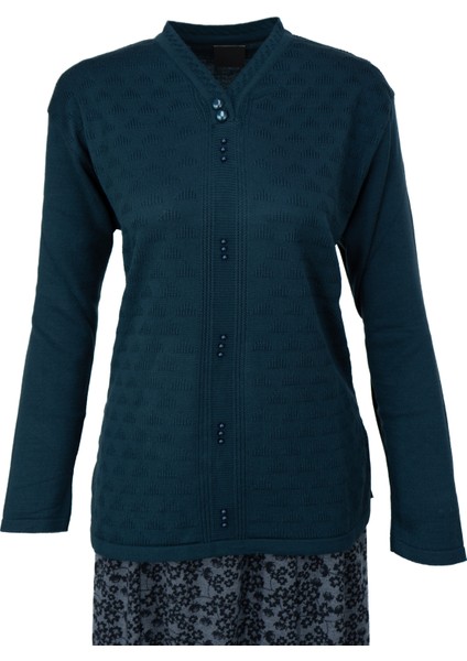 Kadın Kışlık Pamuklu Triko Dokuma Anne Kazak Boncuklu Piramit Motifli Armut Yakalı Rahat