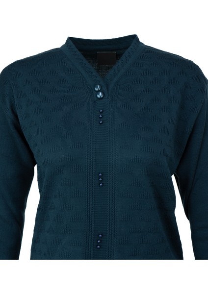 Kadın Kışlık Pamuklu Triko Dokuma Anne Kazak Boncuklu Piramit Motifli Armut Yakalı Rahat fiyatları