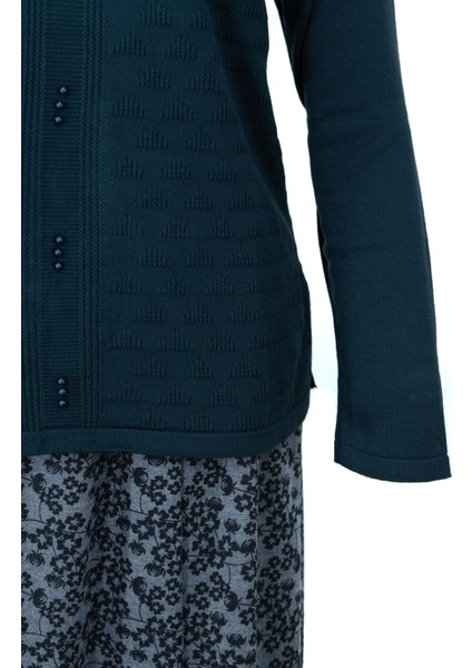 Kadın Kışlık Pamuklu Triko Dokuma Anne Kazak Boncuklu Piramit Motifli Armut Yakalı Rahat fırsatları