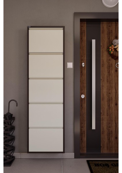 5'li Metal Ayakkabılık - Kahverengi/Krem