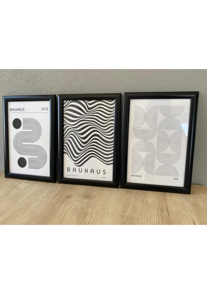 Bauhaus Siyah 3'lü Tasarım Çerçeveli Camlı Tablo 23.5 x 33,5 fiyatları