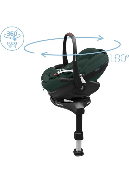 Pebble 360 Pro Dünyanın Ilk Kızaklı, Araç Dışına Çıkabilen Adac'lı 360 Dönebilen Tam Yatabilen Isofix Bazalı Ana Kucağı ve Bebek Oto Koltuğu 0-13 kg Twillic Green