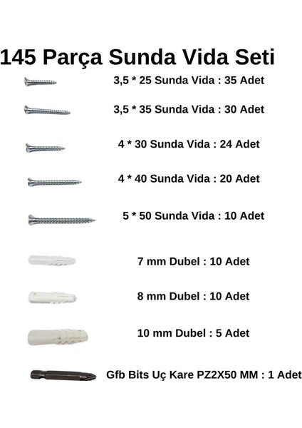 145 Parça Sunta Vida Dübel Seti