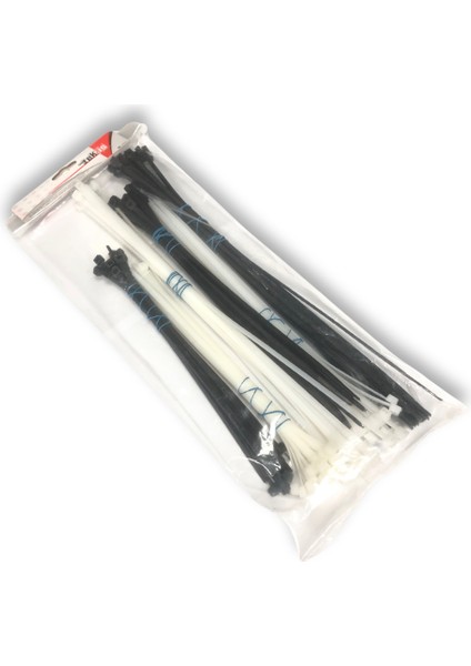 Plastik Kablo Bağı Klipsi Cırt Kelepçe 250 - 300 - 380 mm x 4.8 mm Siyah Beyaz Set 120 Adet