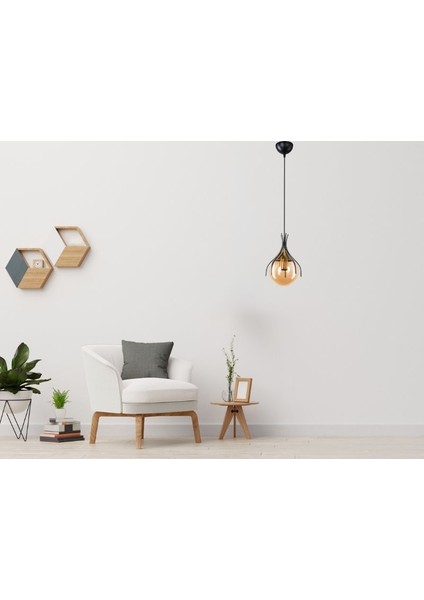 Yıldız Home Örümcek Tekli Siyah-Eskitme Bal Camlı Avize