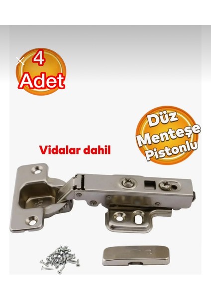 Mutfak Vestiyer Kiler Kapağı Krom Düz Pistonlu Menteşe (4 Adet)