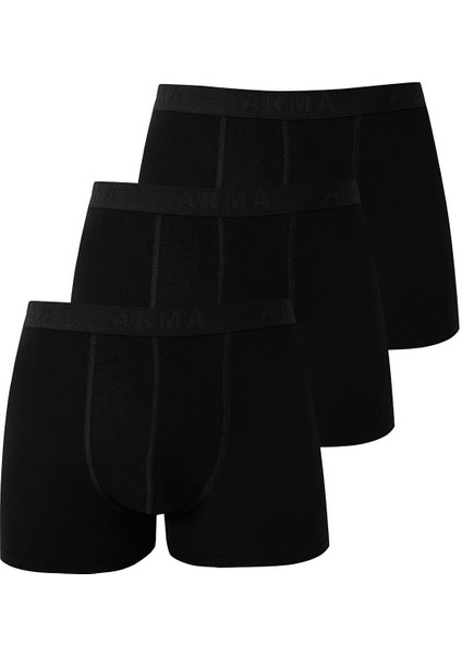 Erkek Siyah Likralı 3'lü Boxer