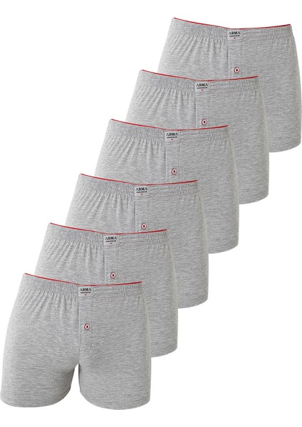 6'lı Paket Gri Erkek Penye Havlu Bel Boxer %100 Pamuk