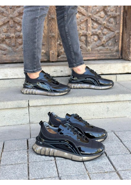 1035 Siyah Paraşüt Hakiki Deri Erkek Sneakers