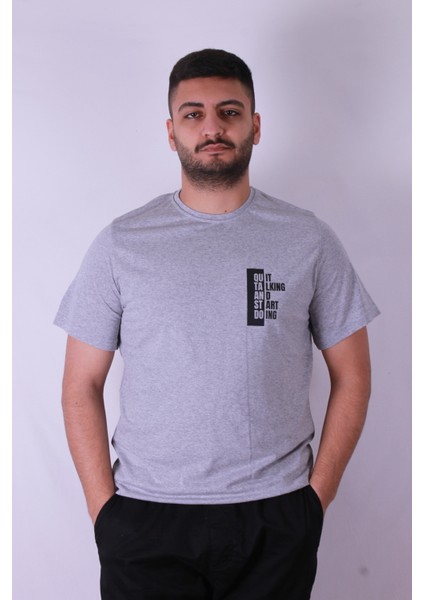 Quit Talking Baskı Gri Erkek T-Shirt