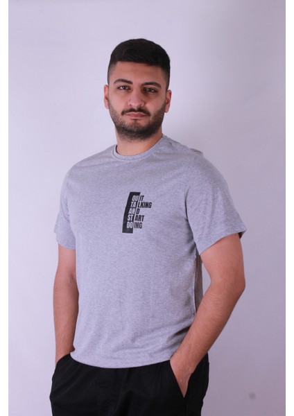 Quit Talking Baskı Gri Erkek T-Shirt