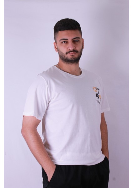 Yakamoz Baskılı Beyaz Erkek T-Shirt Tr-10 modelleri