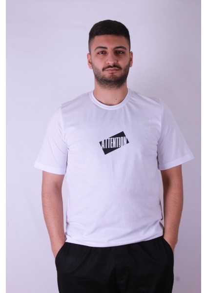 Attent!on Baskı Beyaz Erkek T-Shirt