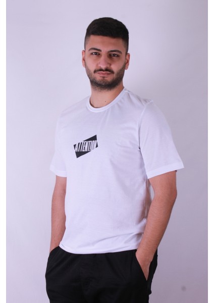 Attent!on Baskı Beyaz Erkek T-Shirt
