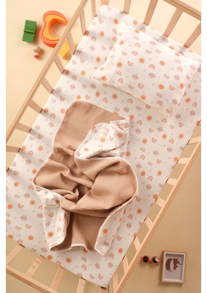 Bebek ve Çocuk Uyku Seti 80 X 130 CM ( Battaniye , Lastikli Çarşaf ,Yastık Kılıfı ) %100 Pamuk ( Güneş )