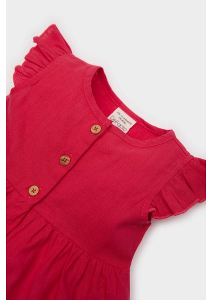 Kız Bebek Basic Düz Kısa Kollu Flamlı Poplin Yazlık Elbise Z7402A225SM fiyatları