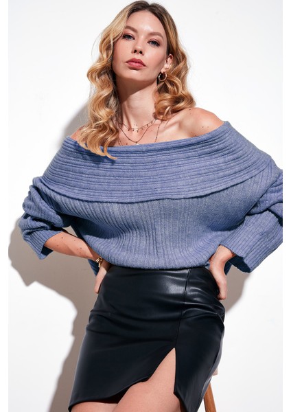 Oversize Fit Madonna Yaka Triko Kazak Bayan KAZAK 4615216 fiyatları