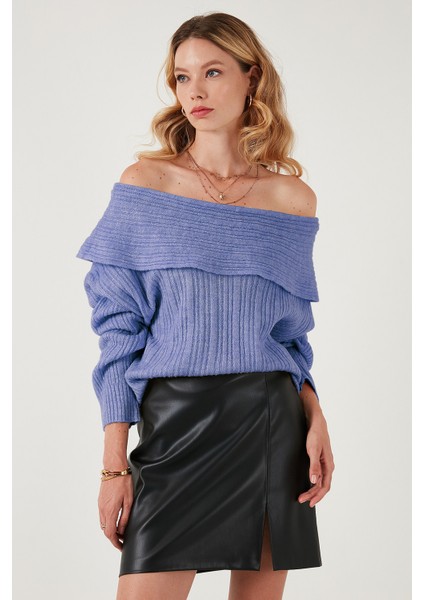 Oversize Fit Madonna Yaka Triko Kazak Bayan KAZAK 4615216 fırsatları