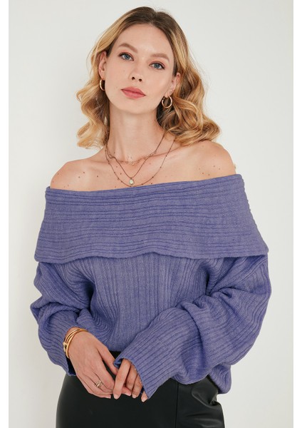 Oversize Fit Madonna Yaka Triko Kazak Bayan KAZAK 4615216 indirimleri