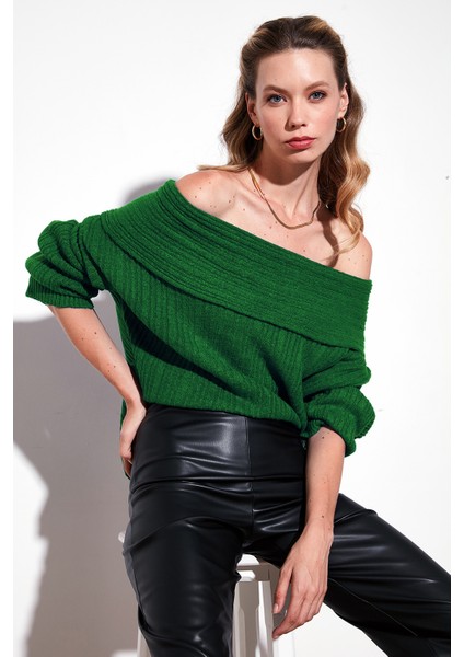 Oversize Fit Madonna Yaka Triko Kazak Bayan KAZAK 4615216 fiyatları